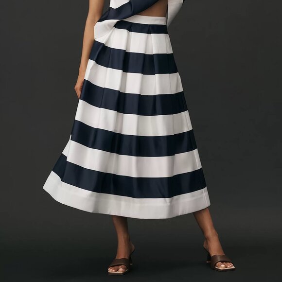 ANTHROPOLOGIE Maeve | Navy Full Striped Midi Skirt | NWT - Picture 4 of 10